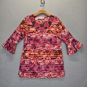 Sara Campbell Boho l Tunic Blouse Geometric Print  Size Large